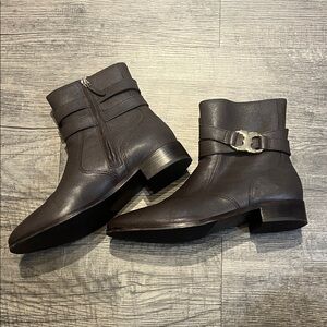 Tory Burch Brown Leather Ankle Boots with gold Buckle